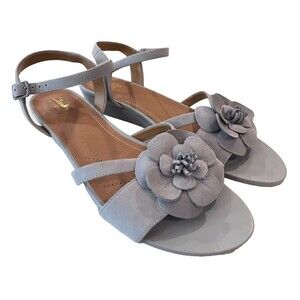 CLARKS NEW Size 10 W WIDE Parram Stella Gray Flower Nubuck Open Toe Ankle Strap
